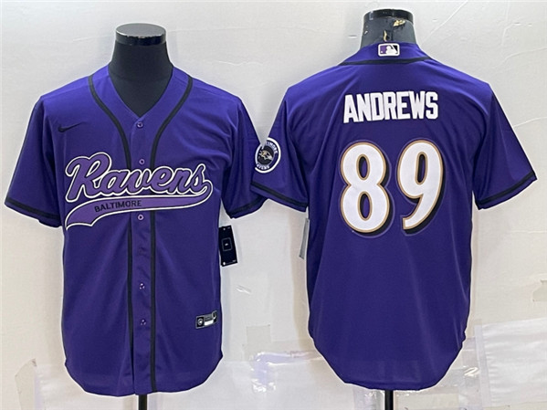 Men's Baltimore Ravens #89 Mark Andrews Purple With Patch Cool Base Stitched Baseball Jersey